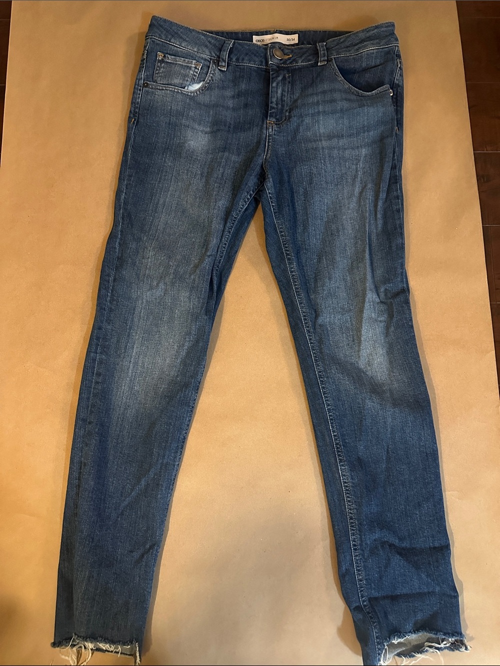 ASOS Skinny Jeans in Medium Blue Wash with Frayed Hem